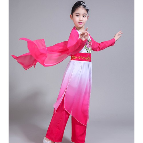 Girls chinese folk dance costumes ancient traditional fairy hanfu yangko fan umbrella dance costumes